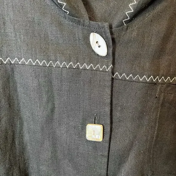 VTG Mureli Collection Women’s M Black Linen Hooded Lagenlook Artsy Jacket Art - Picture 10 of 14